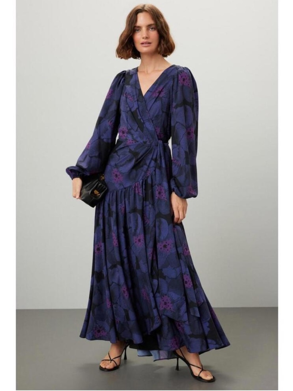 Hutch Navy and Purple Floral Wrap Maxi Dress